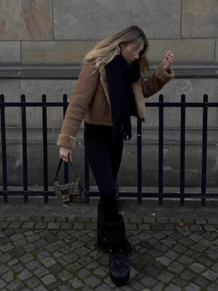 Olivareia | Damen Fashion Lederjacke mit Teddy-Panel und Reißverschluss