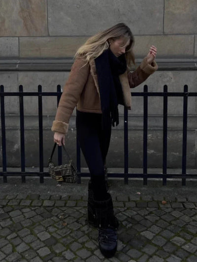 Olivareia | Damen Fashion Lederjacke mit Teddy-Panel und Reißverschluss