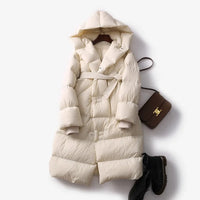 Langer Wintermantel mit Kapuze – Beige