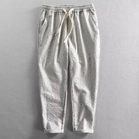 Lorenz™ Hose aus Baumwoll-Leinen mit Eleganten Streifen – Weiß