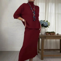 Marselha™ Set mit Rollkragen-Top und geripptem Midirock – Bordeaux