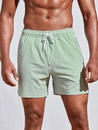 Gestreifte Badeshorts Für Herren | Kordelzug – Grün