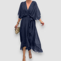 Olga | Elegantes Midikleid mit Wickeloptik – Marine
