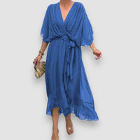 Olga | Elegantes Midikleid mit Wickeloptik – Blau