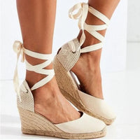 Savajé Espadrilles Plateau | Trendige, bequeme Boho-Keilabsätze für Damen mit Bändern – Beige