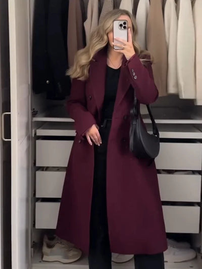 Reryalha | Eleganter burgunderroter Damenmantel mit Gürtel