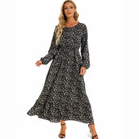 Damen Boho Maxikleid mit Blumenmuster | Langarm – Schwarz 3