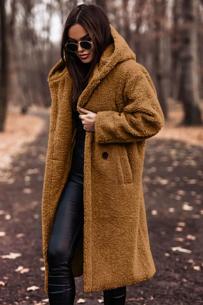 Reienna | Damen Langer Wollmantel mit Kapuze für den Winter