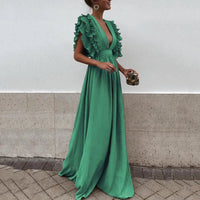 Heidi-Mode | Tiefes V-Ausschnitt Kleid Mit Rüschensleeven – Greon