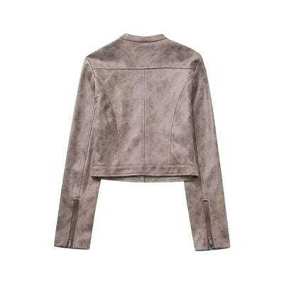 Eglie | Damen Lederjacke im amerikanischen Hot Girl Style mit Stehkragen