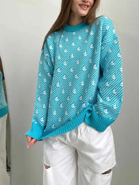 Mariala | Modischer Strickpullover mit chicem Print für Damen – See blau
