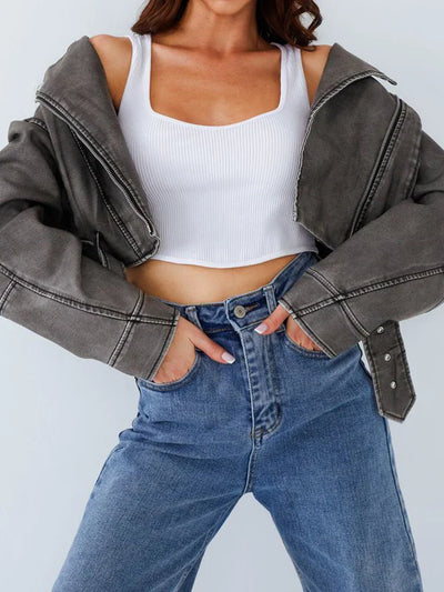 Olinthaveia | Vintage Damen Streetwear Kurzlederjacke