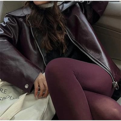 Olitareia | Damen Lederjacke mit Reverskragen und Reißverschluss