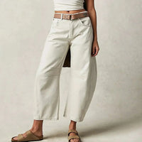 Damen Knopfverschluss Baggy Jeans – Weiß
