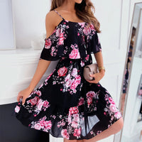 Louise | Geblümtes Chiffonkleid – Schwarz