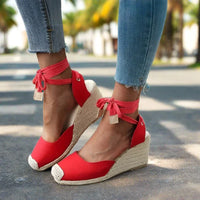 Savajé Espadrilles Plateau | Trendige, bequeme Boho-Keilabsätze für Damen mit Bändern – Rot