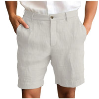 Calen - Schmal geschnittene Leinen-Shorts – Hellgrau