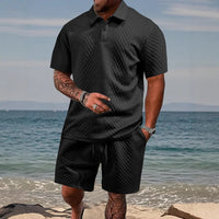 Cristiano™ Set aus strukturierter Strickware mit festem Polokragen – Schwarz