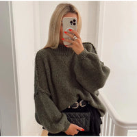 Flauschiger Oversize Strickpullover – Grün