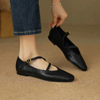 Helga | Damen Klassiker Leder Ballerinas – Schwarz