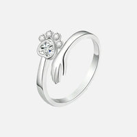 MARA – Eleganter verstellbarer Ring aus 925er Sterlingsilber mit handgefertigtem Hand- und Pfotenmotiv – Kristall