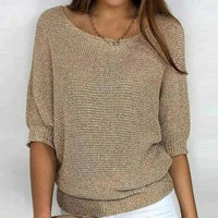 Damen 3/4 Ärmel Strickpullover | Rundhalsausschnitt – Beige