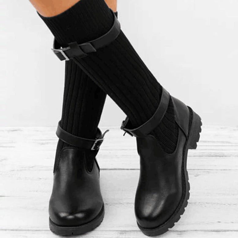 Poirila | Warme Wolle strickende Lederstiefel für Frauen