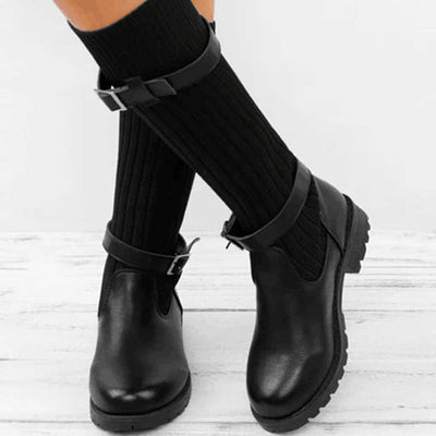 Poirila | Warme Wolle strickende Lederstiefel für Frauen
