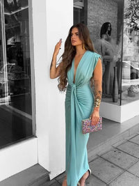 Abendkleid für Damen - Elegantes Cut-Out Maxikleid für Sommer – Hellblau
