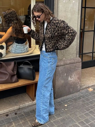 Katren | Damen Leopard Cardigan mit Rundhalsausschnitt