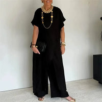 Aurenya™ Set Mit Asymmetrischer Tunika und Fließender Pantalonhose – Schwarz
