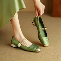 Clara® | Mestelle Leder Mary Janes – Grün