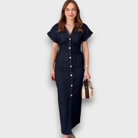 Venera – Figurnahes Hemdblusenkleid mit Knopfleiste – Blau