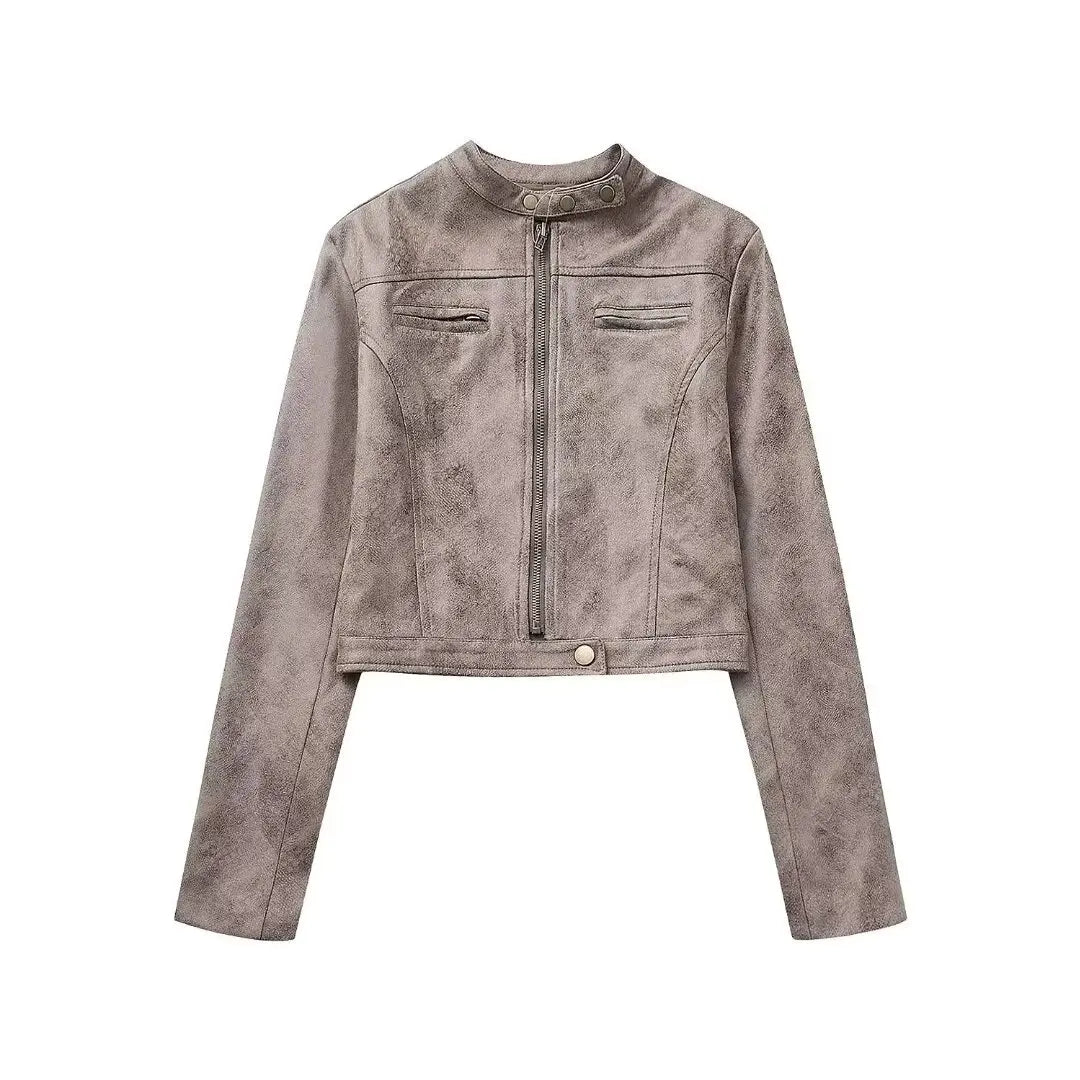 Eglie | Damen Lederjacke im amerikanischen Hot Girl Style mit Stehkragen