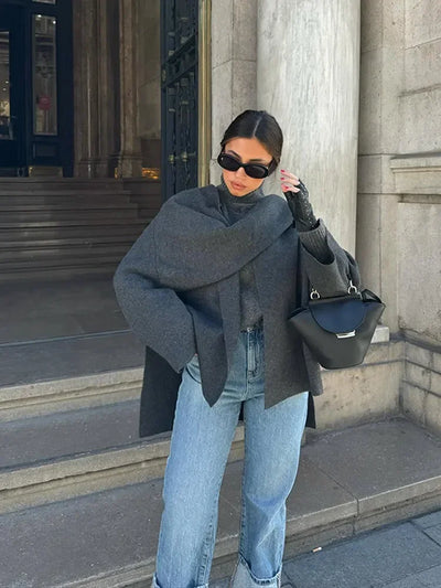 Klethiss | Elegante Damenjacke aus Wollmischung mit Schal-Kragen