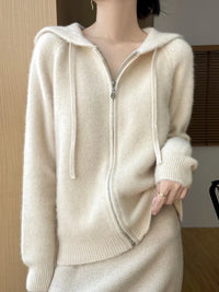 Olithoneia | Damen Fashion Kapuzen-Cardigan mit Reißverschlusss – Beige