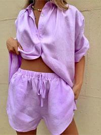Gerda Sommer-Set | Stilvolles, lässiges Damen-Set mit T-Shirt und Shorts – Paars