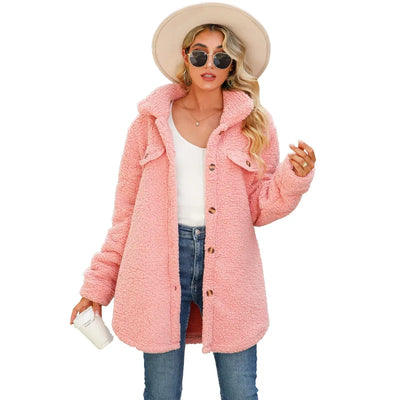 Pavelaya | Damen Winterjacke warm mit Revers, langarm und Knopfleiste locker