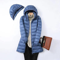 | Leichtgewicht Pufferjacke Langärmlige Gesteppte Jacke mit Abnehmbarem Kapuze – Blau