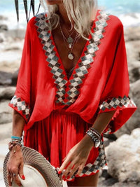 Jasmin Sommer-Jumpsuit | Leichter Strand-Short-Jumpsuit im Boho-Stil – Rot