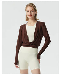 Siria | Pilates Wickelshirt Langarm – Dunkelbraun