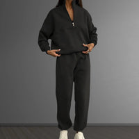 Essentielles Relaxed-Fit-Sweatshirt- und Jogger-Set für Damen – Schwarz