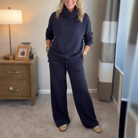 AlpenBliss™ - Set mit Thermischer Rollkragenbluse und Bequemer, Gerader Hose / Elegantes Design, das Sie Warm Durch die Kalte Jahreszeit Begleitet – Marine
