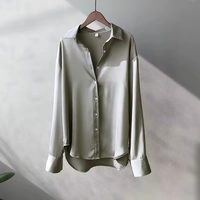 Dorothy - Satin Oversized Langarm-Hemd mit Knopfleiste – Grau