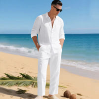 Malibu-Set™ aus Baumwoll-Leinen mit Raffiniertem Design – Weiß