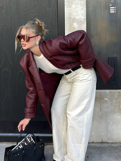 Carli | Oversize Zweireihiger Lederblazer für Damen