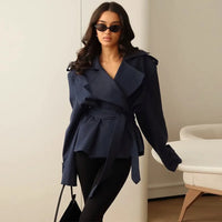 Bellecourt™ Kurzer Trenchcoat Mit Taillierter Passform – Dunkelblau