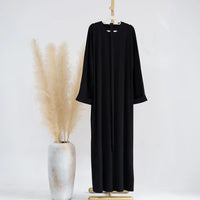 Ariane - Elegante gestrickte Abaya mit Gürtel und Seitentaschen – Mitternachts schwarz
