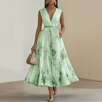 Mia | Damen Maxikleid elegant plissiert und chic – Grün