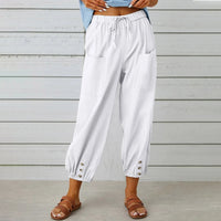 Kobe™ Baumwoll-Leinen-Hose mit Fronttaschen und verstellbarem Kordelzug – Weiß
